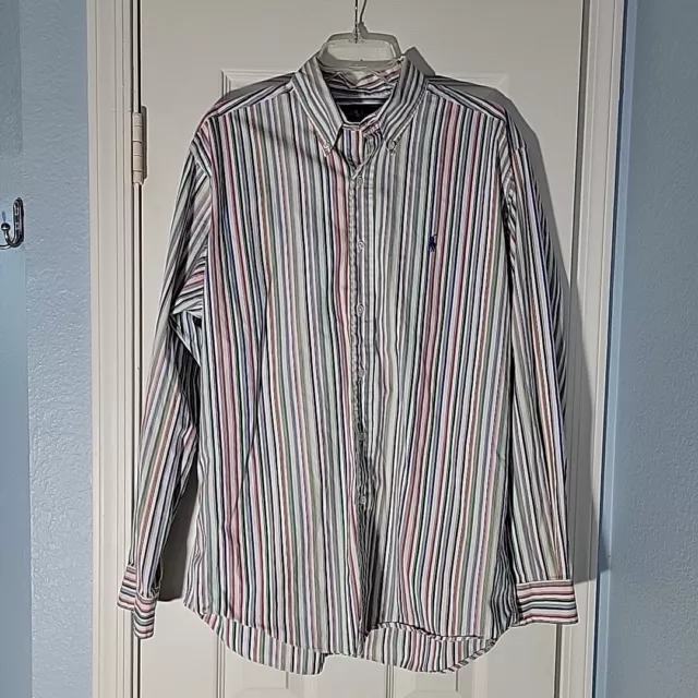 POLO RALPH LAUREN Shirt Mens Large Multicolor Stripe Custom Fit ...