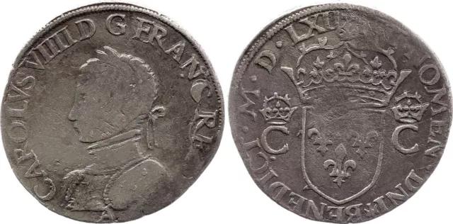 Teston Charles IX - 1562  A Paris  - Argent - 2 ème type