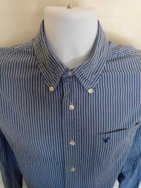 American Eagle Men's Large Blue Stripes Long Sleeve Dress Shirt