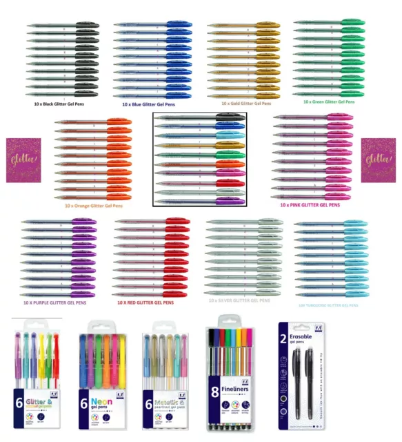 18pk Gel Pens for Kids, 3 Sets Coloured Gel Pens for Writing Includes 1 x  6pk Glitter Pens, 1 x 6pk Neon Pens, and 1 x 6pk Metallic Pens