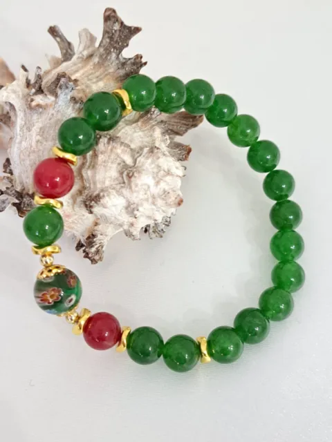 Bracciale Elastico pietre dure Agata verde con Perla Murina