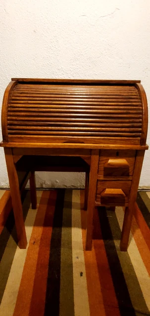 Vintage Children's White Oak Roll Up Desk- Used very nice cond H33' W 16' L 24'