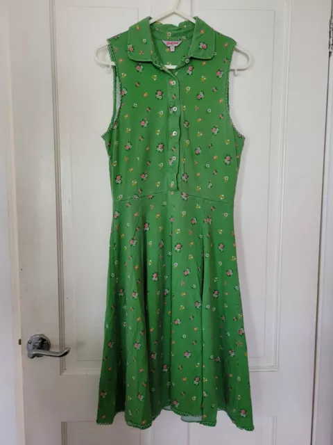 Cath Kidston London Green Tea Dress Ladies Floral Print Size 8 Cotton Vintage