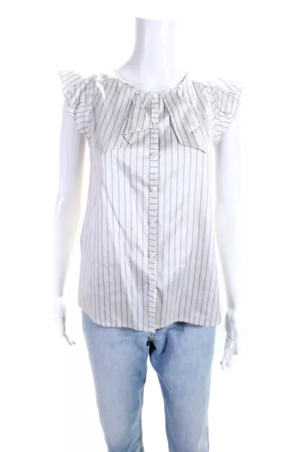 Marc By Marc Jacobs Women's Ruffle Sleeveless Button Down Stripe Blouse Size 0