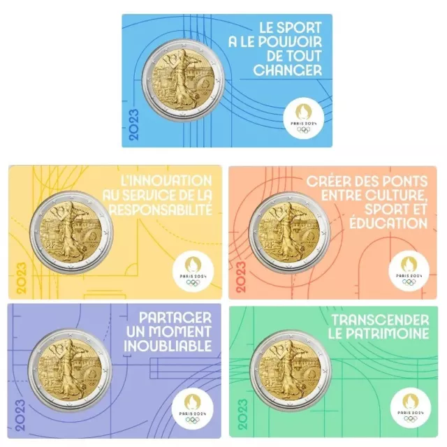 FRANCE 2 EURO 2023 Olympic Games Paris 2024 in official coin card 5pcs