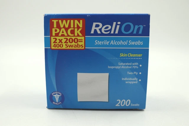 1 caja limpiador de piel ReliOn hisopos estériles de alcohol 200 unidades