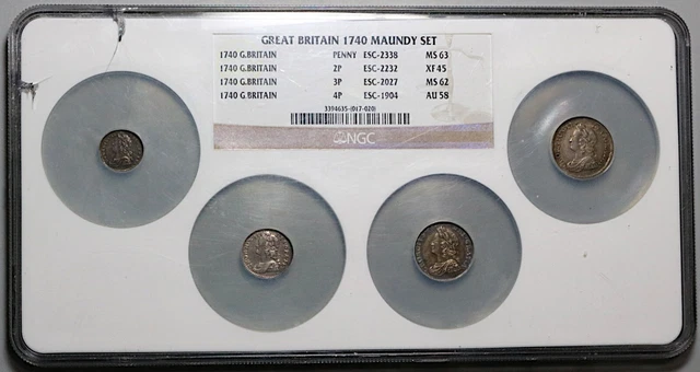 1740 NGC MS 63 George II Great Britain Maundy Set 4 Silver Coins (23020504C)