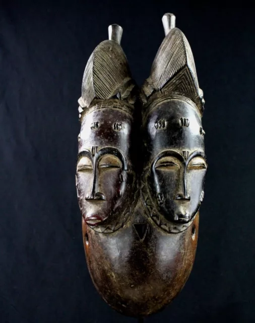 Art Afrikanisch tribal - Maske Baule Doppelt Gesicht - Holz Gemalt - 36 CMS