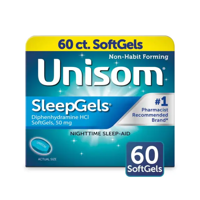 SoftGels Unisom SleepGels (60 quilates), ayuda para dormir, difenhidramina HCI