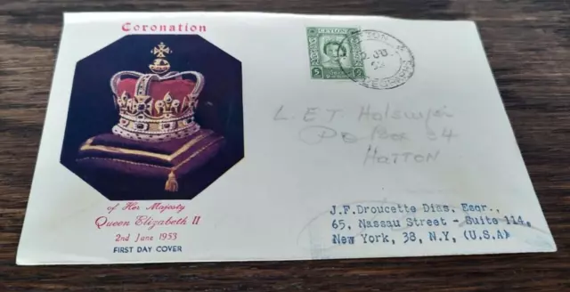 Queen Elizabeth II Coronation Cover 1953 CEYLON To United States New York, NY