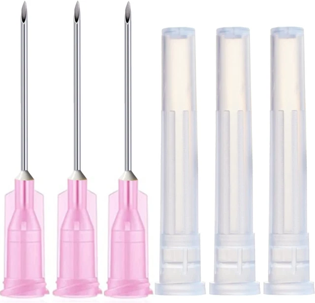 100 Pack 18Ga 1 Inch Sterile Disposable Injection Needle with Cap for Animal, Pe