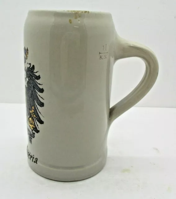 Vintage Vienna Austria Beer Stein Coat Of Arms Crest Stoneware 1 Liter