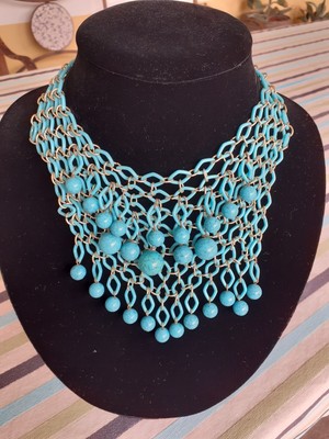 EXTRAORDINAIRE COLLIER TRIFARI MULTIRANGS BLEU TURQUOISE DES ANNEES 1940 