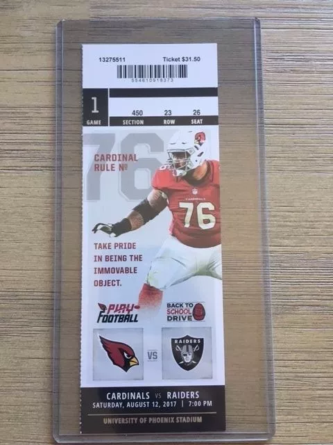 2017 Arizona Cardinals Official Mint Ticket Stub - pick any game!