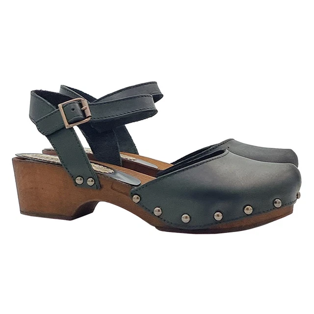 Mule Suédois Noir Véritable Cuir Avec Ceinture Fine - Made IN Italy - GM148 NERO