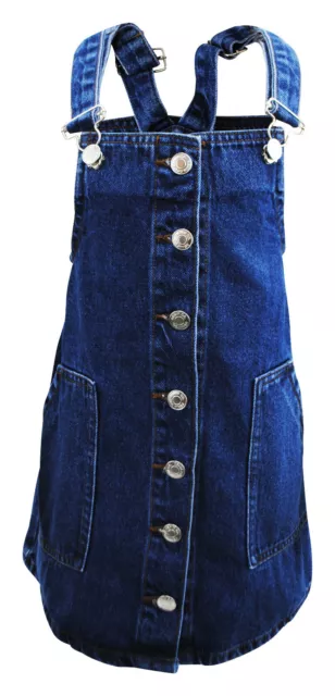 Girls Pinafore Dungaree Denim Dress Button Up Stone Wash Blue Age 6 to 15 Years