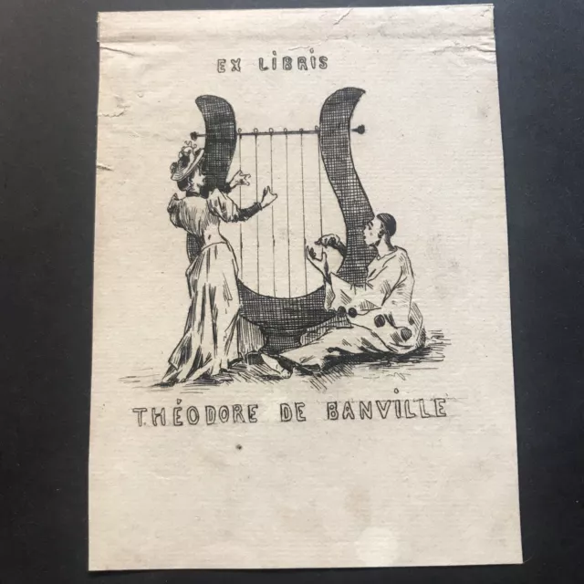 ex libris Incisione Per Theodore De Banville 1823-1891 Poeta e Scrittore