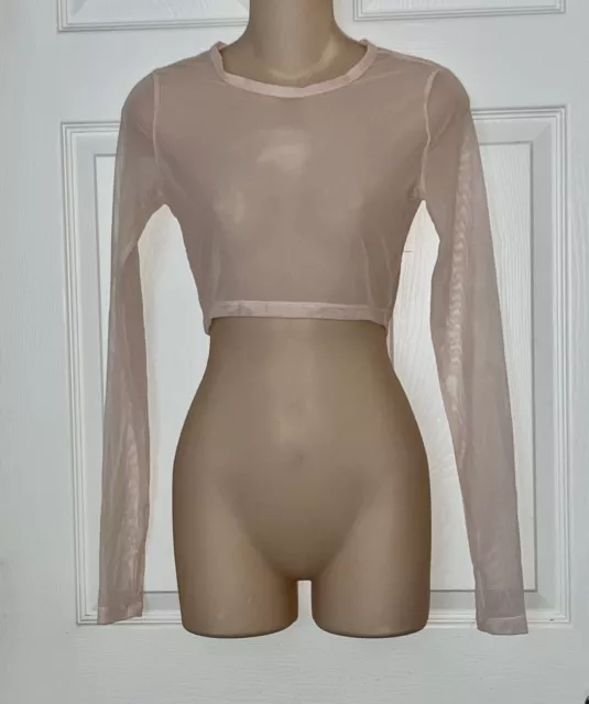 New Forever 21 Light Pink Mesh Sheer Long Sleeve Cropped Shirt Size S