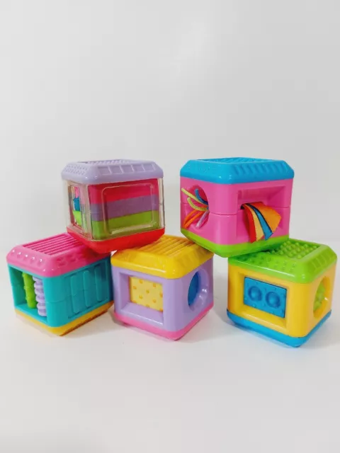 Lot of 5 Fisher Price Peek a Boo Blocks Sensory Stacking Baby Toddler Toys