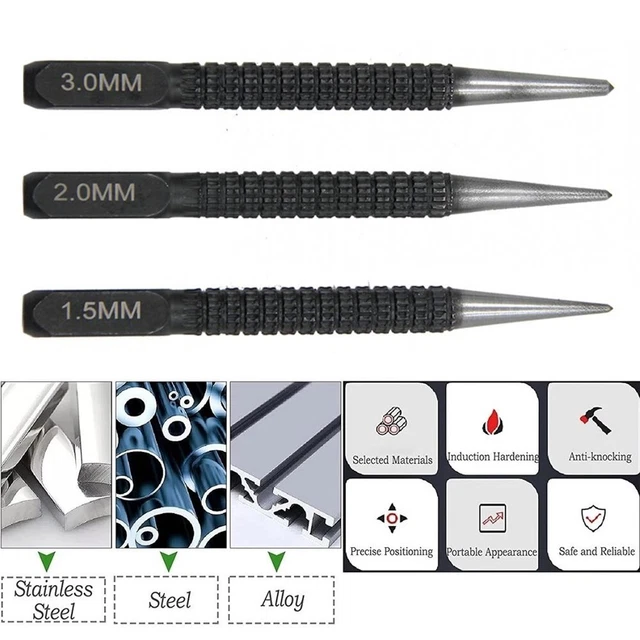 1pcs Noir 1.5/2/3mm Alliage Acier Centre Ponch Métal Bois Marquage Outils Noirs