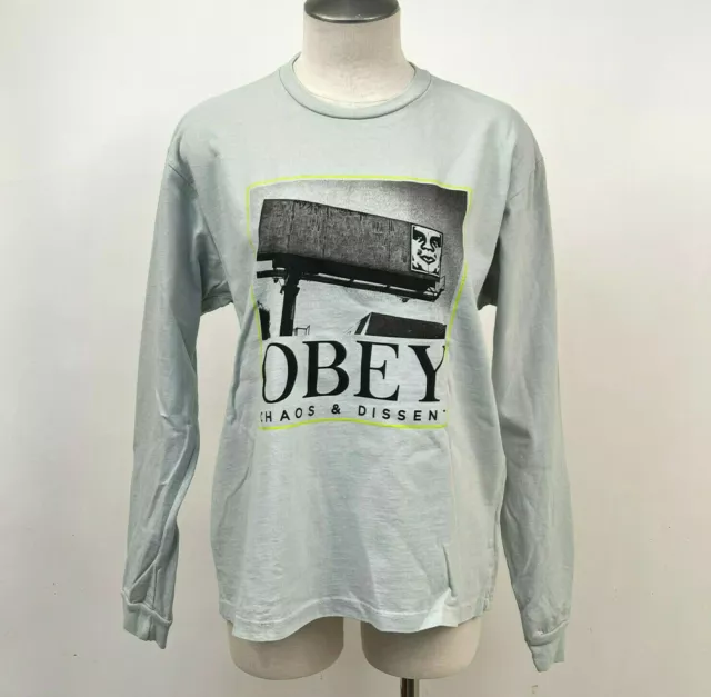 Obey Women's LS Pigment Box T-Shirt Chaos & Dissent Dusty Mint Size S NWT Andre