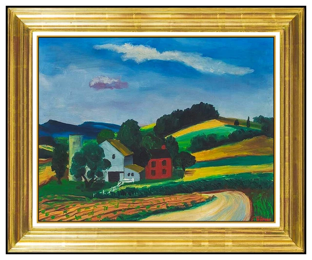Ernest Fiene Original Oil Painting On Board Rural Landscape Signed Modern Framed