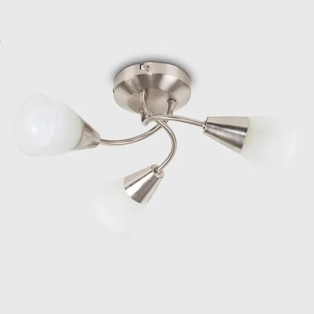 Traditional 3 Way Brushed Chrome Swirl Ceiling Light Frosted Glass Shades Lamp