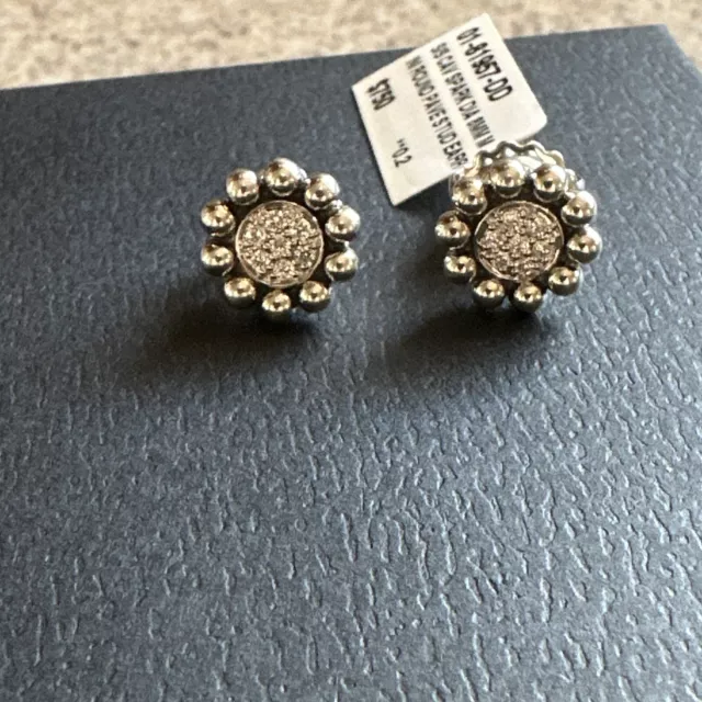 LAGOS Spark Diamond Caviar Stud Sterling Silver Earrings 14k Gold Posts NEW