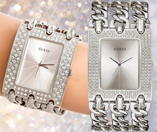 Montre Femme GUESS Cœurs Diamantés Bracelet Métal Argenté - Occasion Portée