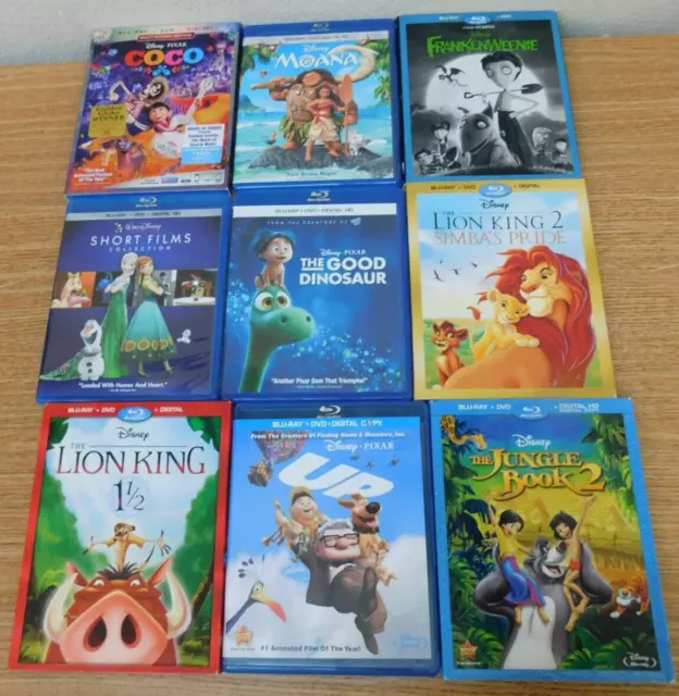 9 Walt Disney Blu Ray Lot Lion King 2 Moana Jungle Book 2 Up Coco Frankenweenie