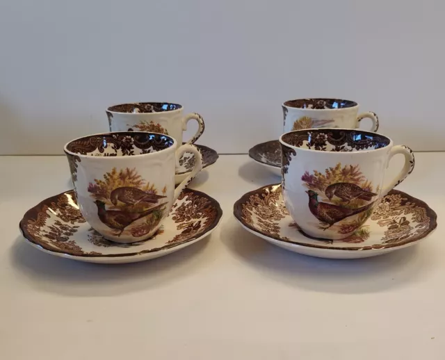 Royal Worcester Spode Game Series Palissy Large Cups & Saucers X 4