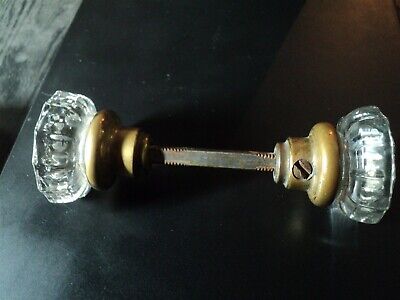 vintage 12 Point Clear Glass pair of Door Knobs w/ Brass fittings