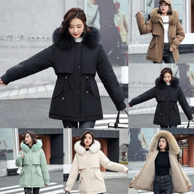 Manteau parka d'hiver confortable pour femmes en fausse fourrure à capuche avec