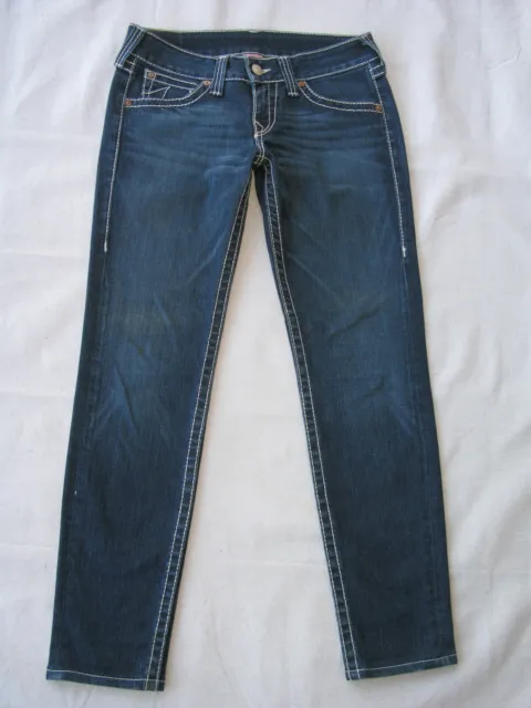 True Religion Julie ? Skinny Flap Jeans Women Sz 30 Blue Distressed w Stretch 3