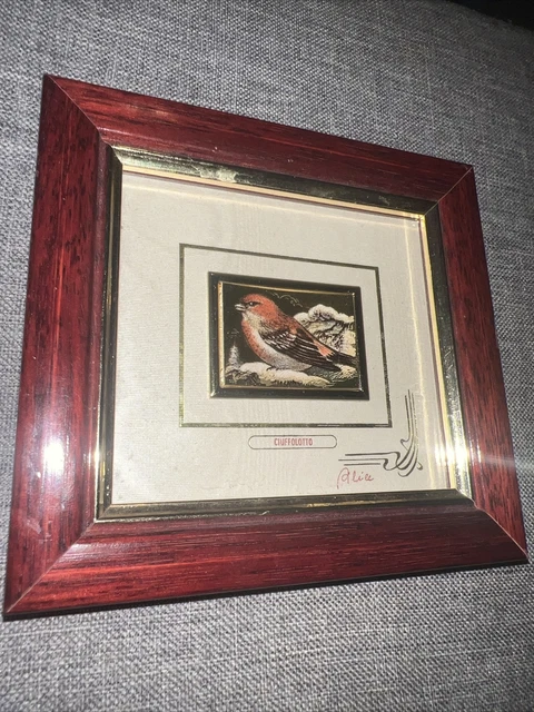 GOLDART Miniature Painting Silk Screen Gold * Bird * by Alice & Ernandez * COA