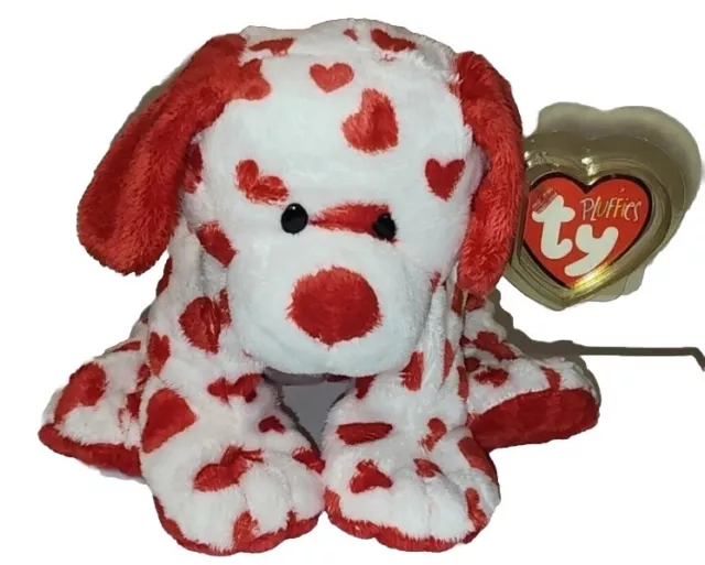 Ty Pluffies - HARTS the Valentines Puppy Dog (8 Inch) MWMT Stuffed Plush Toy