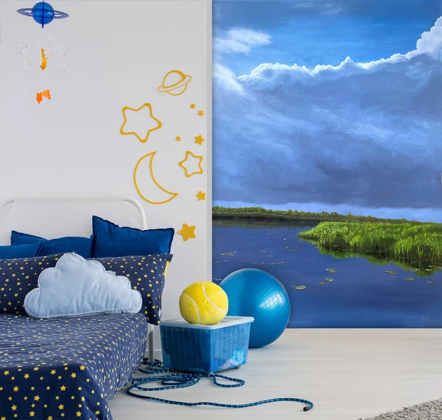 Papier Peint Adhésif 3D – Paysage Bleu R3636 – Mural Auto-collant Pour Salle De Bain, Cuisine, Salon
