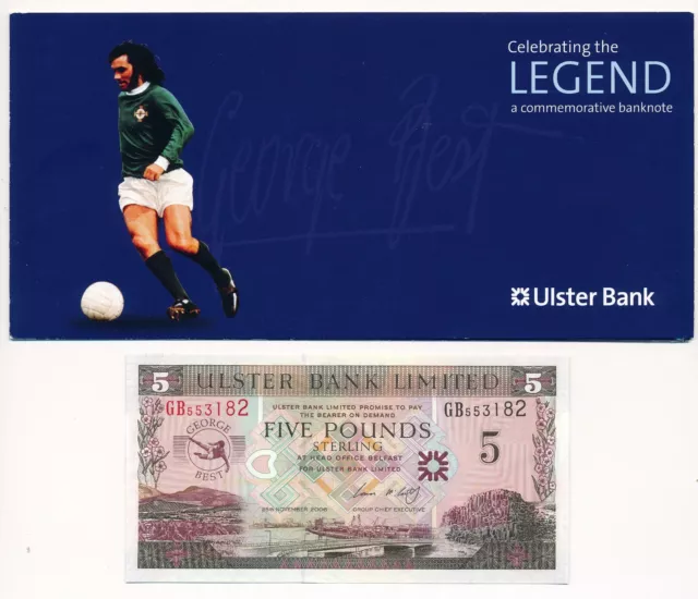 IRELAND NORTHERN Ulster Bank 5 Pounds 2006 George Best Unc In Folder P.339 2