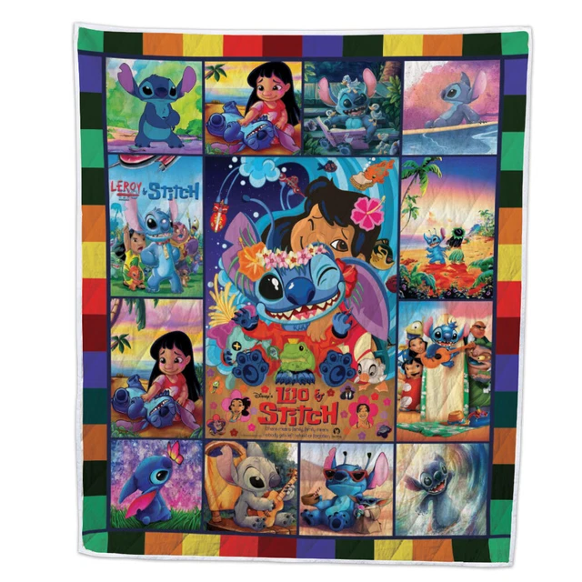 Lilo And Stitch Blanket, Family Hawaiian Storm Quilt, Cute Gifts for Lovers