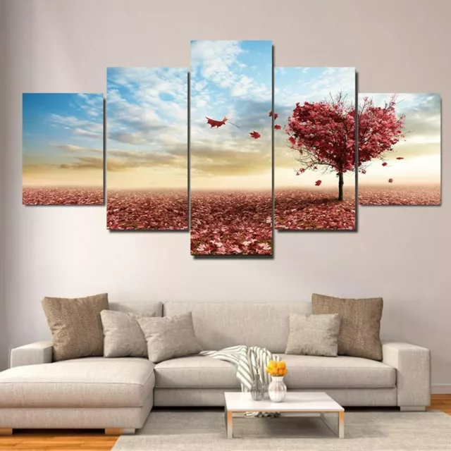 Heart Tree Canvas Painting Picture Home Decor Modern Abstract 5Pcs Wall Art