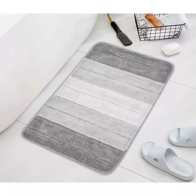 Tapis de Bain 50x80 cm Absorbant et Antidérapant Gris et Blanc Salle de bain