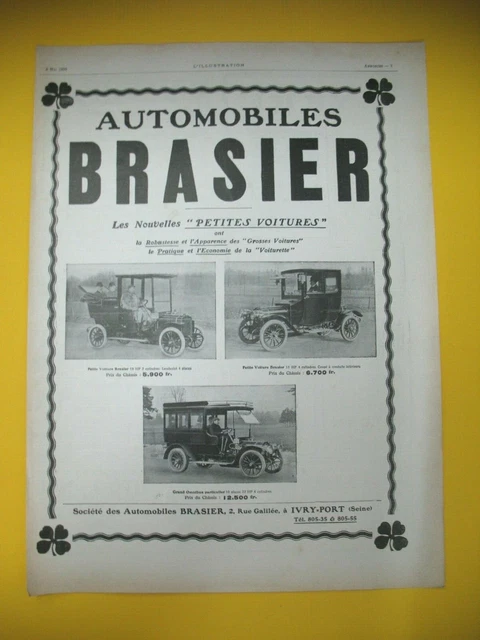 Publicite De Presse Brasier Automobile Petites Voitures Omnibus 1909