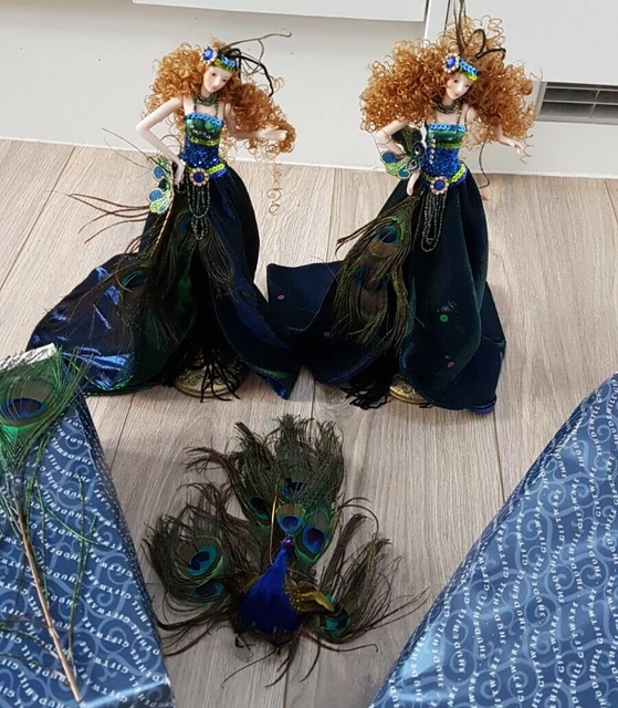 Christmas 2peacock metallic Tree dolls stand Ornament n feather decorations Xmas