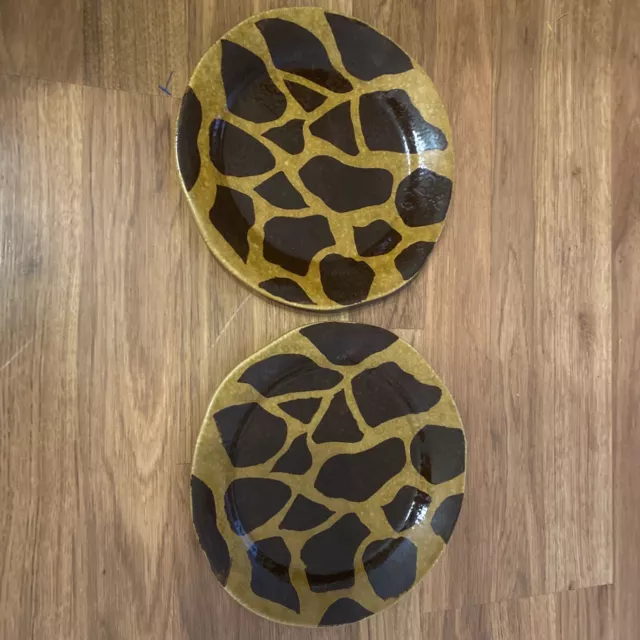 Dario Farrucci Giraffe 8.5" Salad Plates Animal Print Africa Safari Lot of 2