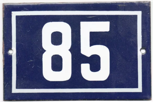 Old blue French house number 85 door gate wall fence street sign plate plaque