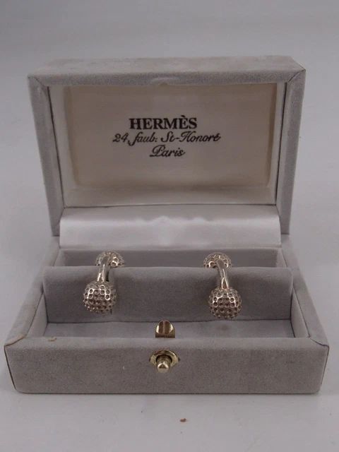 Hermes Paire De Boutons De Manchettes En Argent Massif Balles De Golf Ecrin