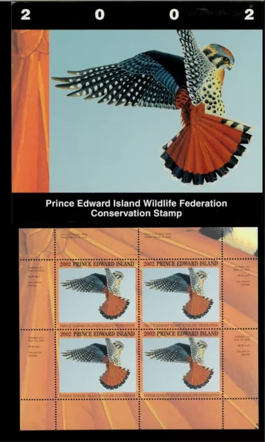 Pei #8M 2002 American Kestral Conservation Stamp Mini Sheet Of 4 In Folder