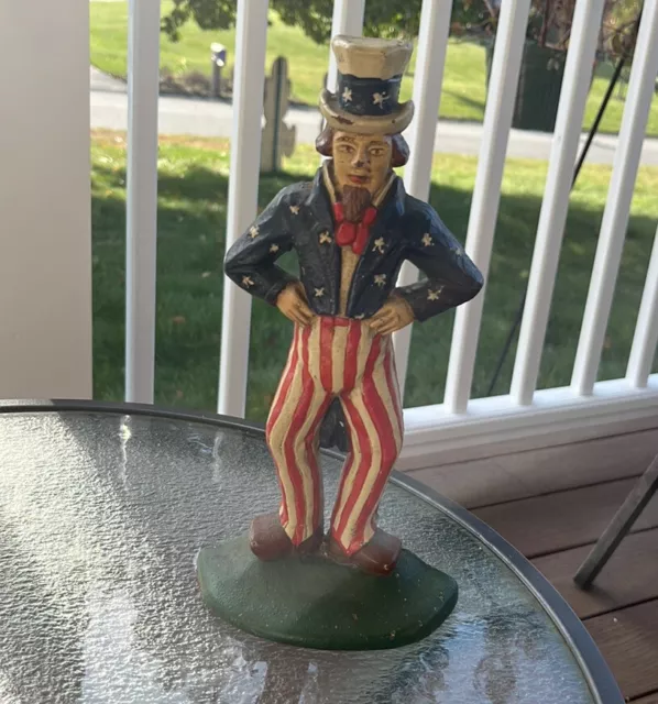 9.5" Cast Iron Uncle Sam Door Stop Americana USA Hand Painted Book End Not Repo