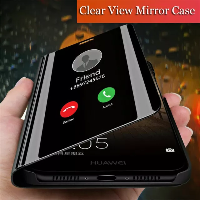 Case For Samsung Galaxy S24 S23 S22 S21 Ultra A54 Mirror View Stand Flip Cover