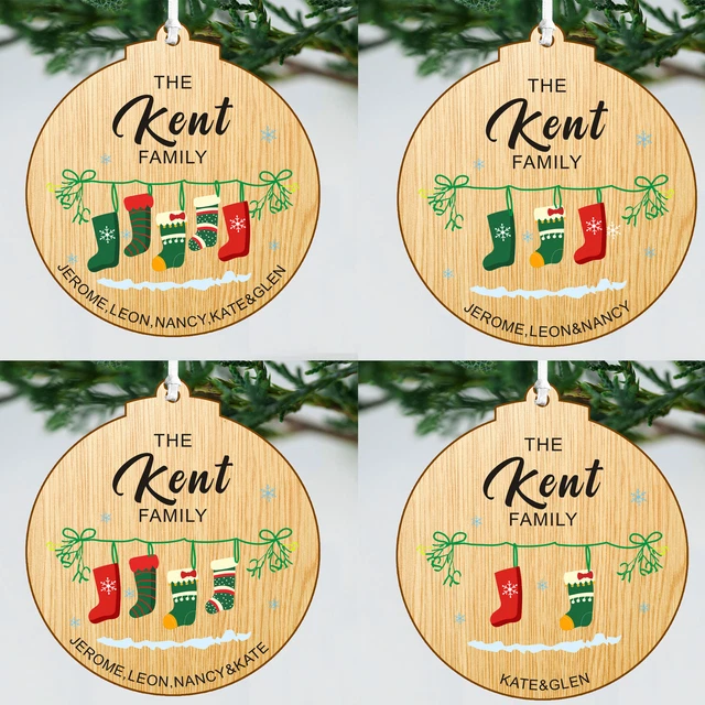 Personalised Wooden Christmas Baubles Xmas Tree Hanging Ornament Decoration Gift